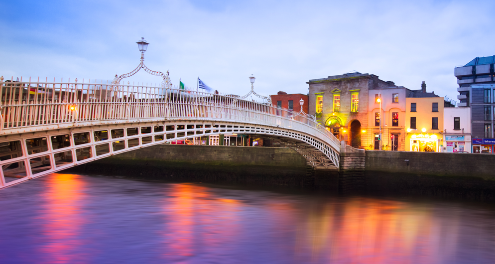 Dublin city bridge at dusk